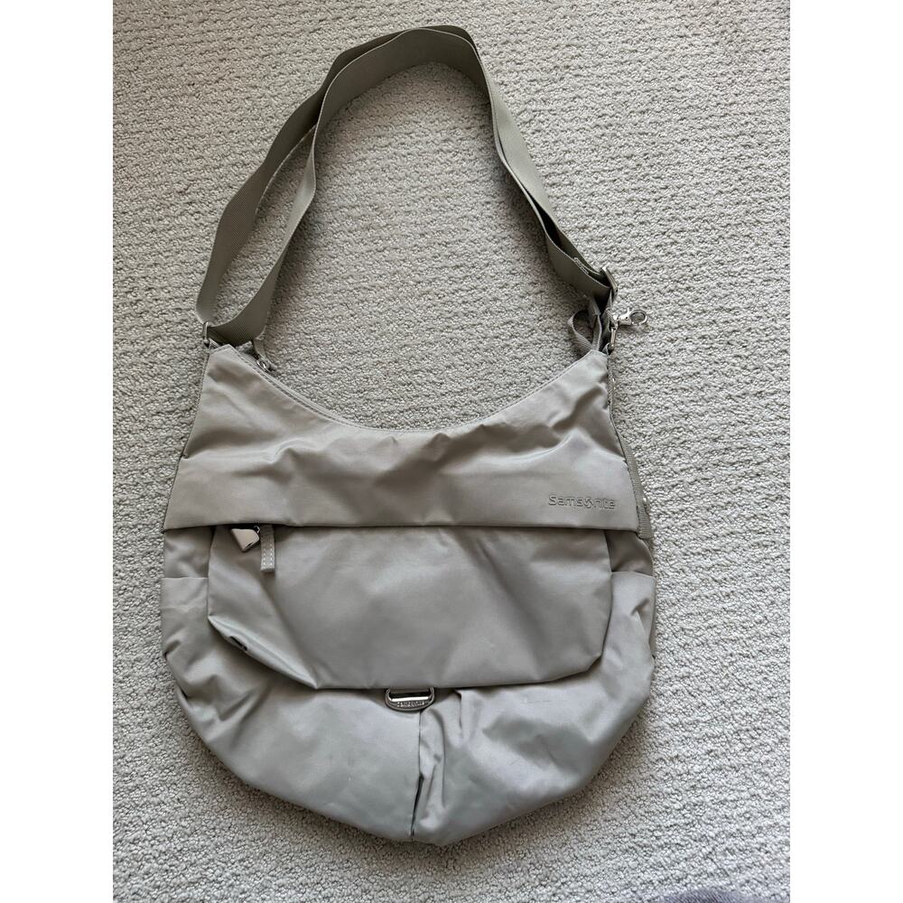 Samsonite Beige Nylon Shoulder Bag Travel Crossbody Lightweight Multi Pocket